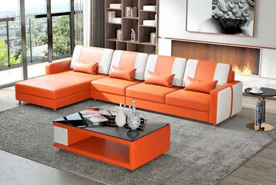 Produktbild von Eckgarnitur Ledersofa Ecksofa L Form Liege Couch Sofa Orange Luxus Neu