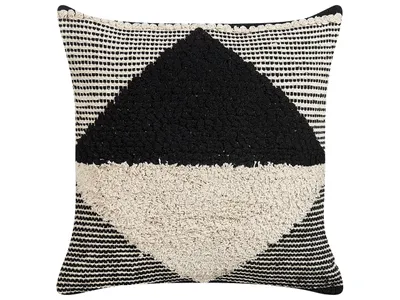 Obrázok produktu pre BELIANI Dekoratívny vankúš béžová čierna bavlna 50 x 50 cm geometrický vzor snímateľný poťah s výplňou ručná výroba doplnky