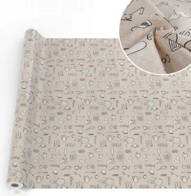 Produktbild von Tischdecke Küche mit Tee und Kaffee aus Textil Tischtuch mit Beschichtung Tischwäsche Aquarell Beige Breite 140cm Länge 2000cm mit Schnittkante