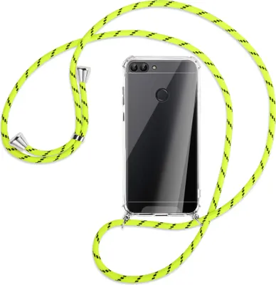 Produktbild von Handykette Backcover-Schutzhülle mit Band (Metall silberfarben) für Huawei P smart / Enjoy 7S - neongelb