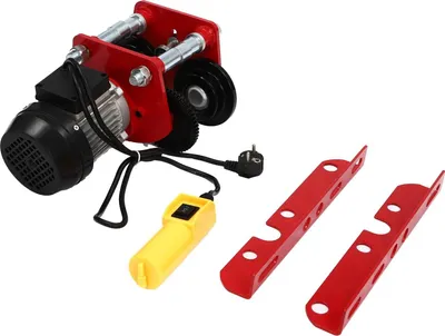 Produktbild von Elektrischer Seilzug mit Handfahrwerk - Tragfähigkeit 1 t - 220 V EU-Stecker - 370 W - Geschwindigkeit 10 m/min - Verstellbare Trägerbreite 68–120 cm - Rot