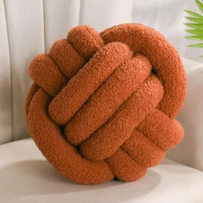 Obrázek produktu pro Kulatý dekorativní polštář s uzlovým vzorem, vyrobený z plyšové tkaniny, průměr 22 cm, vhodný do dětského pokoje