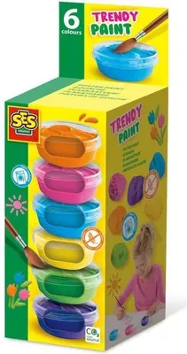 Immagine prodotto di Set di colori a guazzo SES Creative, 6 colori vivaci, 6 x 45 ml, viola, azzurro, rosa, arancione, verde chiaro e giallo