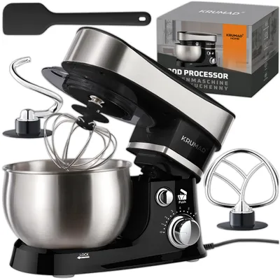 Image de Robot de cuisine KRUMAD 700W - Bol de 3L en inox, 6 vitesses & batteur planétaire - Pétrin à pâte avec crochets pétrisseurs, fouets & crochets mélangeurs