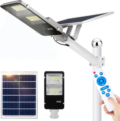 Immagine prodotto di luce solare all'aperto 20W, grande lampione solare all'aperto, 233 lampade solari a LED Luce solare di rilevamento crepuscolare 20000lm IP65 lampade da giardino per l'esterno