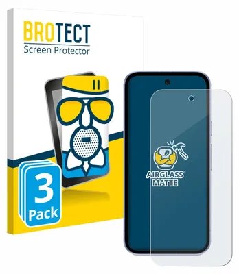 A product image showing packaging for a screen protector and the screen protector itself placed on a phone.
