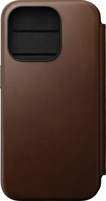 Image de Nomad Modern Cuir Folio iPhone 15 Pro – 3 Emplacements pour Cartes & 1 pour Billets – Fermoir Magnétique Amovible – Compatible avec MagSafe et la Charge sans Fil - Marron