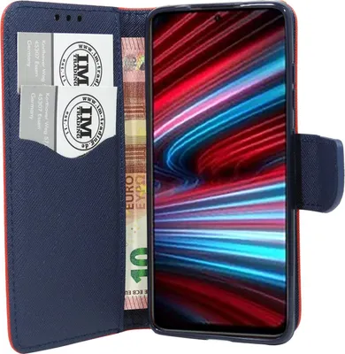 Produktbild von Buch Tasche "Fancy" kompatibel mit XIAOMI REDMI NOTE 11T 5G Handy Hülle Etui Brieftasche Schutzhülle mit Standfunktion, Kartenfach Rot-Blau