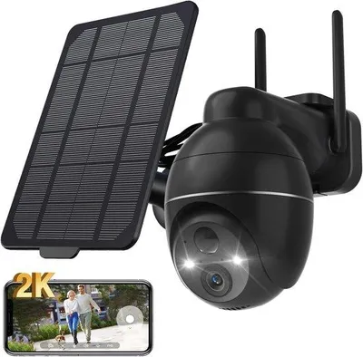 Obrázek produktu pro 2K WiFi bezpečnostní kamera, bezdrátové solární napájení, 360° PTZ, venkovní kamera, noční vidění, PIR detekce, obousměrný zvuk, černá barva