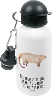 Produktbild von Mr. & Mrs. Panda Trinkflasche Nasenbär - Weiß - Geschenk, Bär, Sportflasche, Nasenbären, Tiere, Wasserflasche, Kindergarten, outdoor, Rüsselbär, Kinder