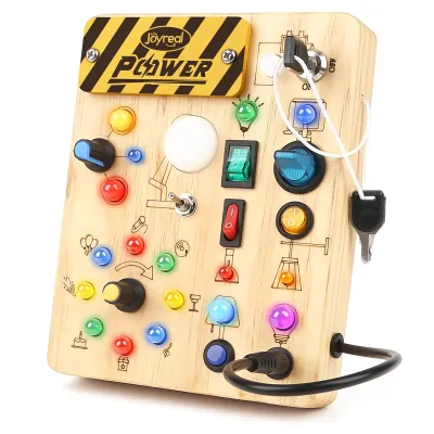 Produktbild von Montessori Busy Board aus Holz, LED Schalterspielzeug, Motorikspielzeug, 1–4 Jahre