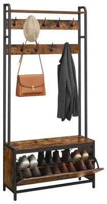 Image de VASAGLE : Porte-manteaux avec rangement chaussures, bancerie et étagères