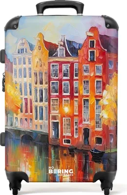 Produktbild von NoBoringSuitcases.com® Großer Koffer - Grachtenhäuser - Kunst - Malerei - Amsterdam - Kombinationsschloss TSA - Hartschalen Trolley 4 Rollen - 72 liter - Reisekoffer - 66 cmKoffer Mittelgroß 67x43x25 cm, 72L,