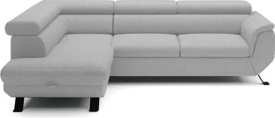 Zdjęcie produktu dla DomoHome ECKSOFA RAVEN L z funkcją spania i pojemnikiem na pościel, wolnostojąca, tapicerowana sofa z regulowanymi zagłówkami, 257x198x96 cm, lewa strona, kolor: jesion