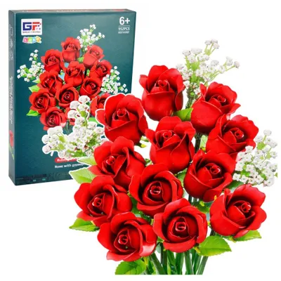 Produktbild von Konstruktionssteine Blumenstrauß Rote Rosen Schleierkraut 952 Teile.