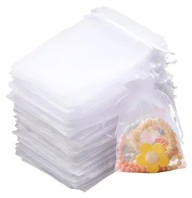 Obrázek produktu pro Organzové sáčky, 100 kusů, rozměry 10 x 15 cm, vhodné pro šperky, bonbóny, svatby a narozeniny