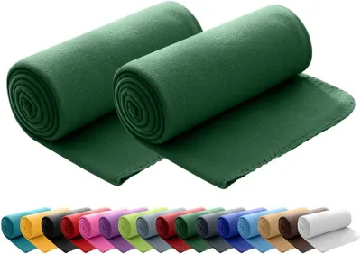 Produktbild von Set von 2 Fleece Decken, Dunkelgrün, 130x160 cm, Anti-Pilling, für Camping