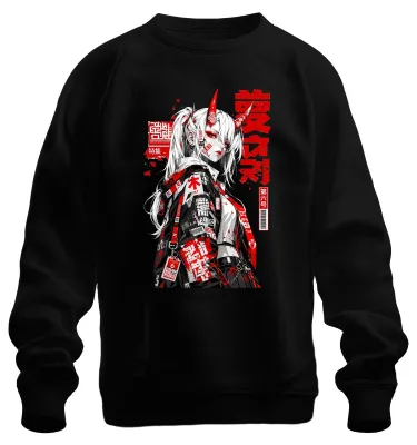 Obrázek produktu pro Tričko s potiskem "Dívka, anime, démon, cyberpunk, manga, Japonsko, Y2K, otaku, waifu", černé barvy, velikost L