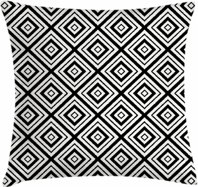 Obrázok produktu pre ABAKUHAUS Čierno-biely obliečok na vankúš, abstraktný vzor v tvare kosoštvorcov a diamantov usporiadaný do kompozície, 40 x 40 cm, biela čierna