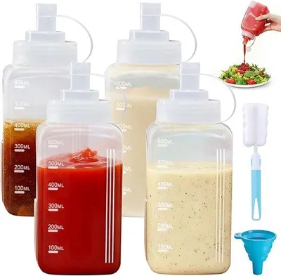 Produktbild von Famanu Knijpfles Set 4 Stück, 600 ml, mit breiter Öffnung, Trichter und Bürste