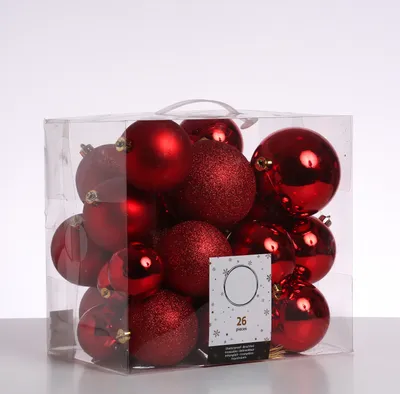 Christbaumkugel - Weihnachtsbaumkugel  - bruchfest - glänzend, matt und glitzernd - rot - 26er Set