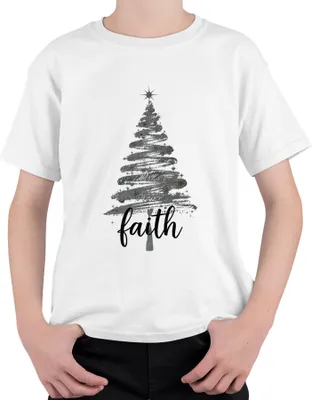 Produktbild von Weihnachtsbaum Faith christlich Glitzer Silber Schwarz Script Uni Kinder T-Shirt, Weiß, 104