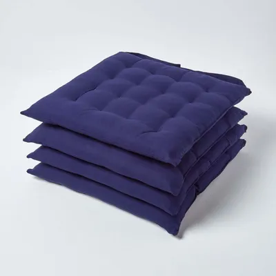 Immagine prodotto di HOMESCAPES set di 4 cuscini per sedia 40x40 cm blu scuro - cuscino per esterni/interni con fodera in cotone, cuscino per sedia lavabile