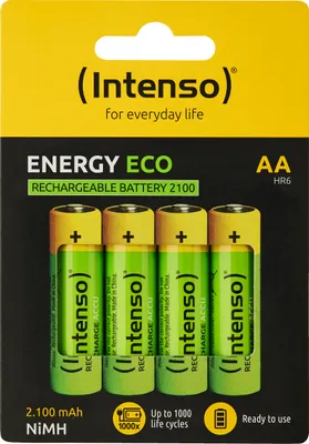 Obrázok produktu pre Intenso HR6 NiMH Energy Eco 2100mAh 4er Blister - Mignon (AA) - 2.100 mAh, Nabíjateľná batéria, AA, Nikel-Metal Hydrid (nimh), 1,2 V, 4 kusov, 2100 mAh