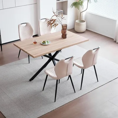 Obrázok produktu pre Jedálenská zostava pozostávajúca z jedálenského stola a 4 stoličiek, obdĺžnikového tvaru, rozmerov 140x78x77 cm, farby svetlohnedá/béžová