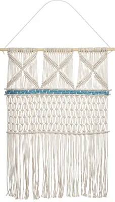 Produktbild von BELIANI Wandbehang Beige und Blau Baumwolle 66 x 141 cm Handgefertigt Makramee Rechteckig mit Fransen Boho Wanddekoration Accessoire Wanddeko