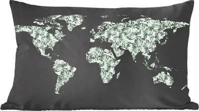 Produktbild von MuchoWow® Zierkissen Sofakissen Wohnzimmer Dekokissen 50x30 cm Weltkarte - Blätter - Natur - Wohnzimmerdekoration - Polster mit Photo