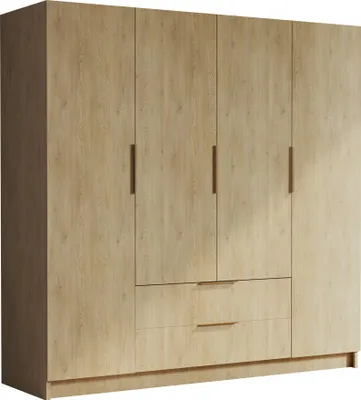 Produktbild von MIRJAN24 Kleiderschrank Sofia I 200, Schlafzimmer, Drehtürenschrank, mit Kleiderstange, Modern, Garderobenschrank, Metallgriffe (Farbe: Eiche Cremona + Gold)