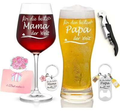 Produktbild von Rotwein- und Bierglas Set mit Gravur "Beste Mama & Bester Papa" für Eltern