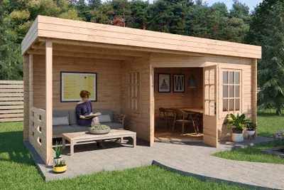 Produktbild von Alpholz Gartenhaus Hanna-40 aus naturbelassenem Holz  598 x 302 cm,  mit 40 mm Wandstärke und Flachdach