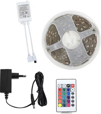 Productafbeelding van Flexibele led-strip (waterdicht, 5 meter, multicolor RGB) met adapter en afstandsbediening