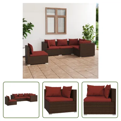 Produktbild von The Living Store 5-tlg. Garten-Lounge-Set mit Kissen Poly Rattan Braun