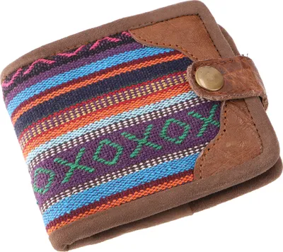 Produktbild von Boho Ethno Portemonnaie Retro, Vintage Geldbeutel - Blau/orange, Uni - Erwachsene, Mehrfarbig, Baumwolle,Leder, 11*10*1,5 cm, Portemonnaies