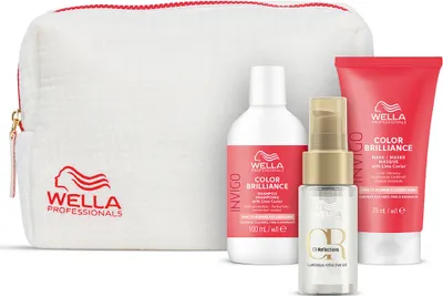 Produktbild von Wella Professionals Invigo Color Brilliance Travelset - Shampoo 100 ml + Mask 75 ml + Oil Reflection Light 30 ml + Kosmetikbeutel gratis