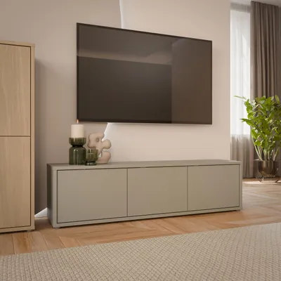 Produktbild von Forte ALICE SPRINGS TV-Schrank 150, modern-minimalistisch, 3-türig, Lowboard, Wohnzimmer, Holzwerkstoff, Taupe, 154,2 cm breit x 41,5 cm hoch x 34,9 cm tief