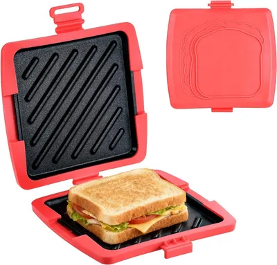 Obrázok produktu pre Sandwichmaker Magnetron – Kontaktný gril na sendviče – Rýchla príprava toastov – Odnímateľné platne – 16 x 16 cm – Červená farba