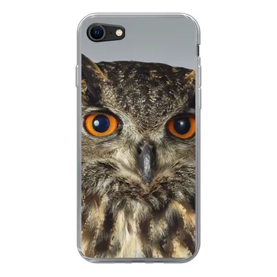 Produktbild von MuchoWow® Handyhülle Schutzhülle Hülle für iPhone SE 2020 Braune Eule mit hellblauem Hintergrund Silikon Softcase Handy Hülle - Kartenbesitzer