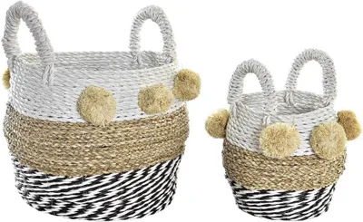 Produktbild von Korb-Set in Weiß, Schwarz und Beige aus Rattan, 34 x 33 x 26 cm
