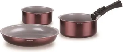 Produktbild von 18-teiliges Aluminium-Kochgeschirr-Set, geeignet für alle Herdarten inklusive Induktion – Abnehmbarer Griff