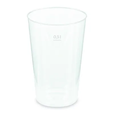Produktbild von 30x Mehrwegbecher Pfandbecher transparent PP Eichstrich 0,5 l Ø 9,1 cm