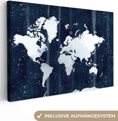 Produktbild von OneMillionCanvasses® - Leinwandbilder - 140x90 cm, Weltkarte - Weiß - Blau, Wandbilder Kunstdruck Wanddekoration