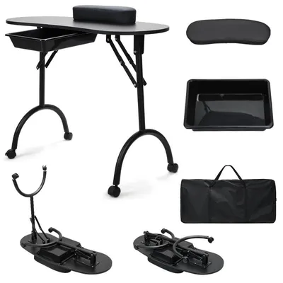 Produktbild von Eikuavons Maniküretisch 90 x 37 x 70 cm mit Handauflage und 360-Grad-Rollen, Schwarz