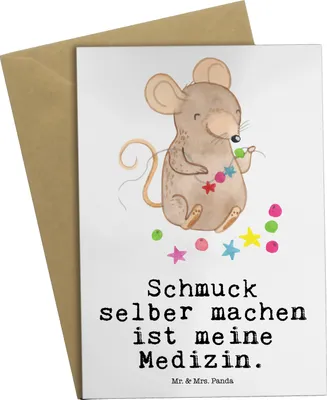 Produktbild von Mr. & Mrs. Panda Glückwunschkarte Maus Schmuck selber machen - Weiß - Geschenk, einladungskarten, DIY, genesungskarte, Grußkarte, spruchkarte, weihnachtskarten, Basteln