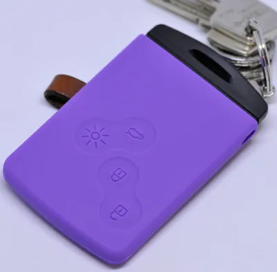 Produktbild von Auto Schlüssel Hülle Silikon Schutz Cover Lila kompatibel mit Renault Captur Clio Grand Scenic ZOE Schlüsselkarte 4 Tasten KEYLESS SMARTKEY