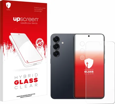 A product box for a screen protector and a smartphone with a screen protector placed on it.