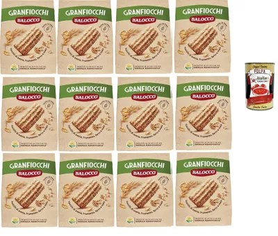 Produktbild von Balocco Granfiocchi Biscotti Integrali Vollkornkekse Kekse Biscuits mit Vollkorn Getreideflocken und mit braunen Zucker Körnern 12x 700g + Polpa 400g